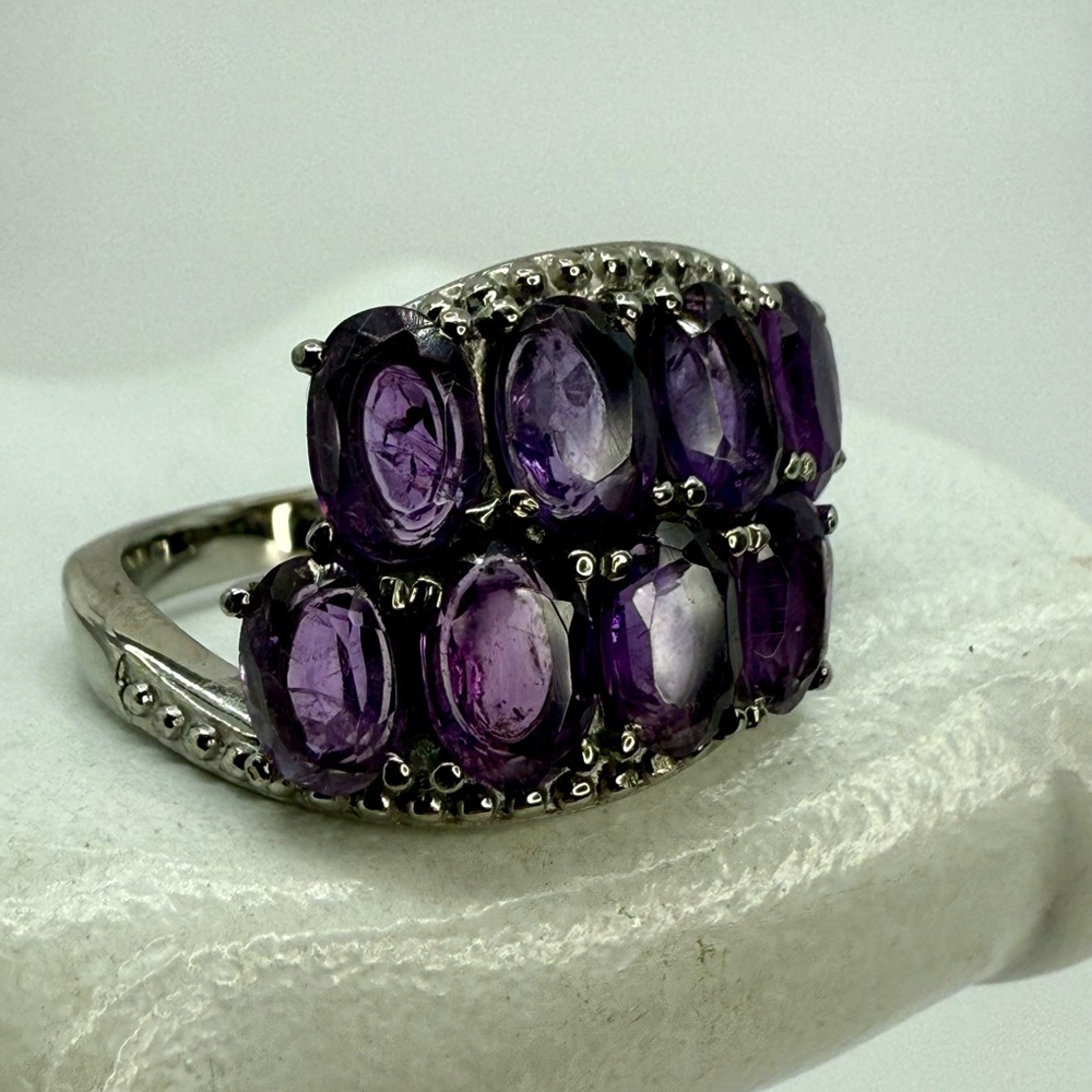Amethyst Multi-Stone Bypass Ring – Stainless Steel – Size 7 – 2.80 ctw – NWT